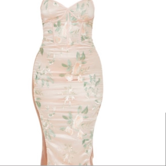 Embroidered mesh insert nude dress - Picture 7 of 7